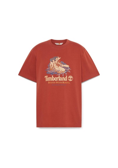 Timberland Front Boot Graphic Erkek Kırmızı Yuvarlak Yaka Tişört Kırmızı