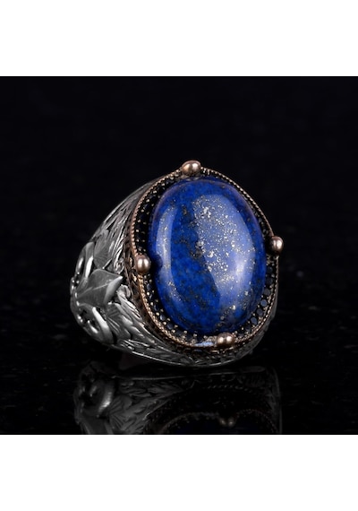 925k Gümüş El Yapımı Erkek Yüzüğü - Çeşitli Doğal Taşlarla Mevcuttur Lapis Lazuli Gümüş