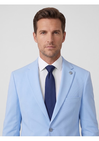 Tk6893 Erkek Klasik 2 Li Takım Elbise 2 Düğmeli Slim Fit Esnek Kumaş Çift Yırtmaçlı 7 Drop Bebek Mavi