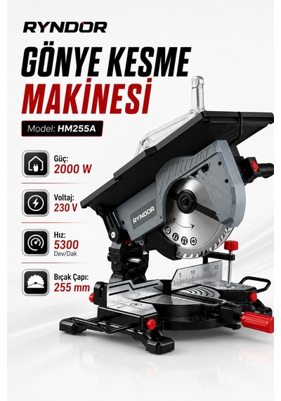 Heilber Hm255a Üstten Ve Alttan Tepsili 255mm Elektrikli Pro Gönye Kesme Ahşap Kesme Makinesi