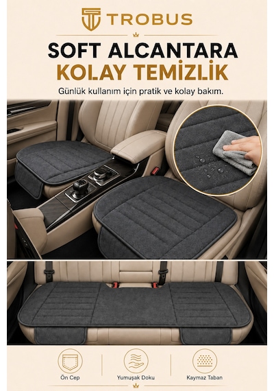 Opel Combo Üniversal Soft Alkantra Çizgili 3 Parça Oto Koltuk Minderi Antrasit
