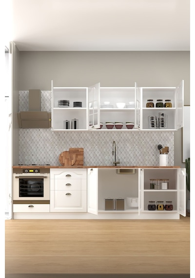 270 Cm Greena White Tezgahlı %100 Mdf Hazır Mutfak Dolabı Beyaz
