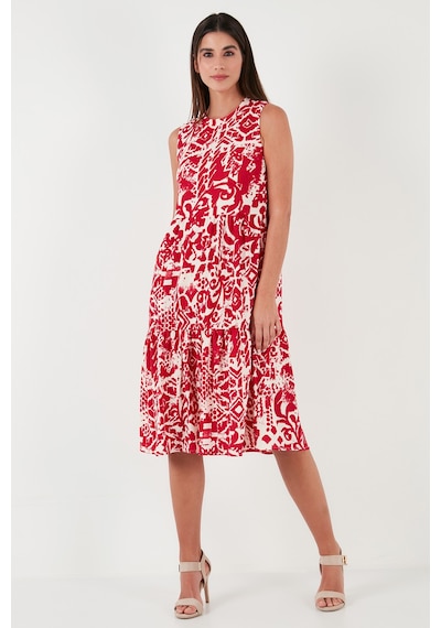 Lela Desenli Regular Fit Kolsuz Bayan Elbise 5865731 Bordo