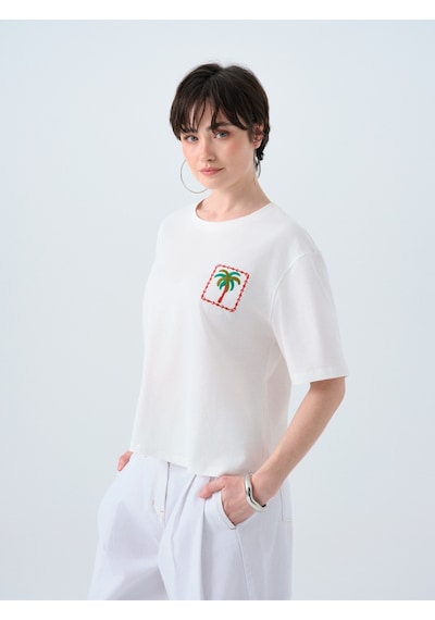 Kadın T-shirt Lf2040246 Ecru Ekru