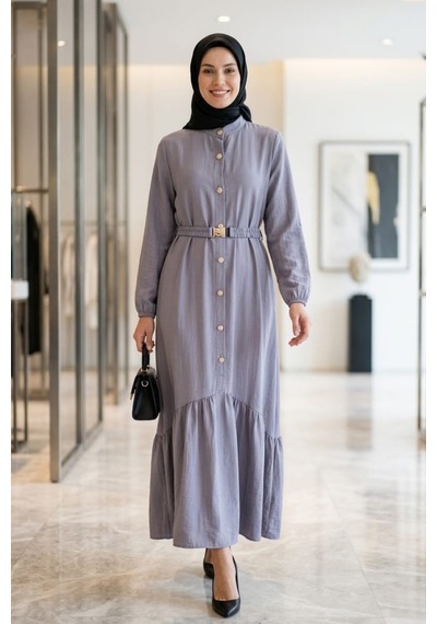 Hb Harma Time Butik Kadın Beli Kemerli Düğme Detaylı Gri Çilek Kumaş Elbise BEYAZ Hb Harma Time Butik Kadın Beli Kemerli Düğme Detaylı Gri Çilek Kumaş Elbise BEYAZ