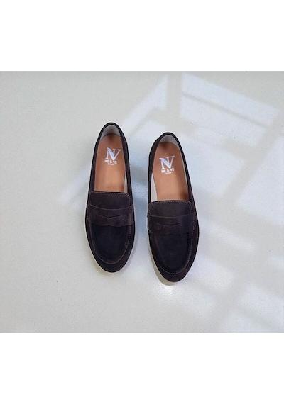 Ne&ve Shoes Kahve Süet Hakiki Deri Kadın Loafer Ayakkabı Kahverengi