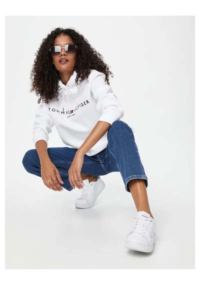 Tommy Hilfiger Bayan Kapşonlu Sweatshirt Açık Krem