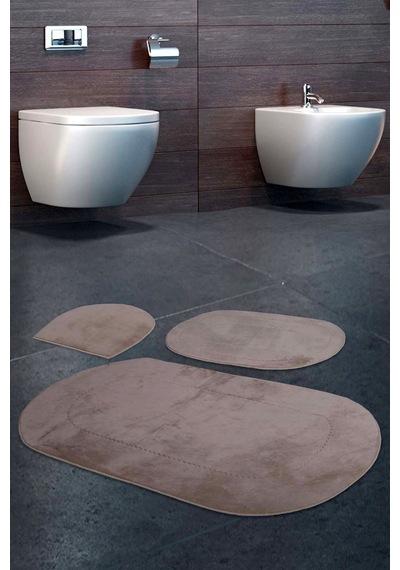 Bonny Home Rivora Vizon 3'lü Banyo Halısı Paspası Seti Kaymaz Taba Vizon