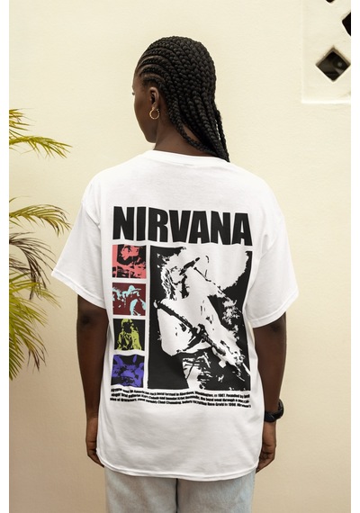 Nirvana Sırt Baskılı Unisex Oversize Efsane Müzik Grubu Tişört Beyaz