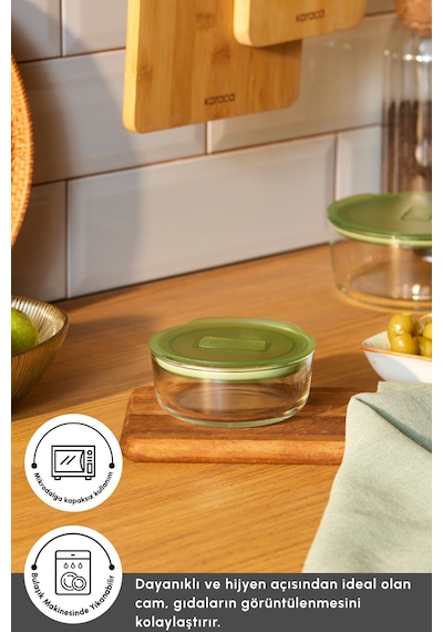 Karaca Green Yuvarlak Cam Saklama Kabı 300 Ml Yeşil