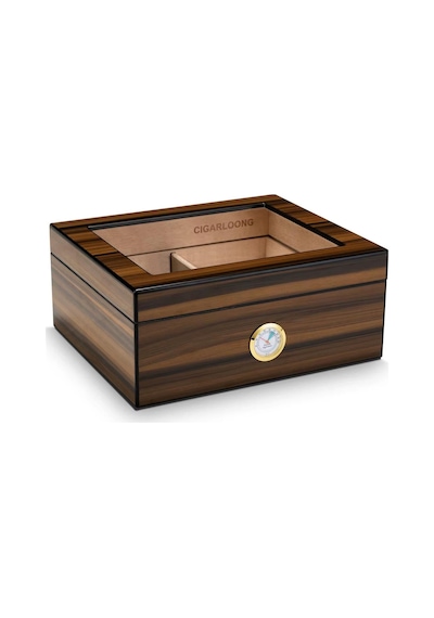 Cigarloong Camlı Puro Kutusu Humidor Ceviz 50's