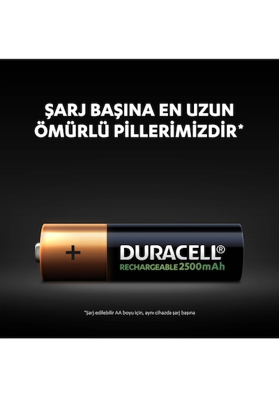Duracell Şarj Edilebilir AA 2500 maH Pil 2'li Paket x 2 (4 Adet) - 50003941079772
