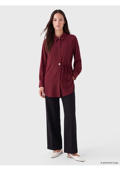 Lcw Everyday Bordo Beli Bağlamalı Kadın Gömlek Tunik