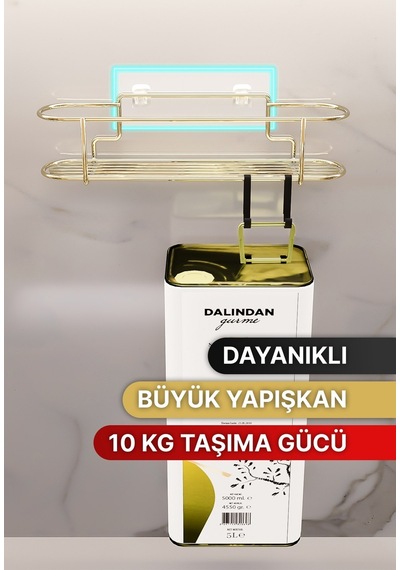 Bino Baharatlık Lüks Metal Gold Mutfak Rafı Banyo Rafı Yapışkanlı Kancalı Şık Tasarım Tuzluk Askılık Çok Renkli