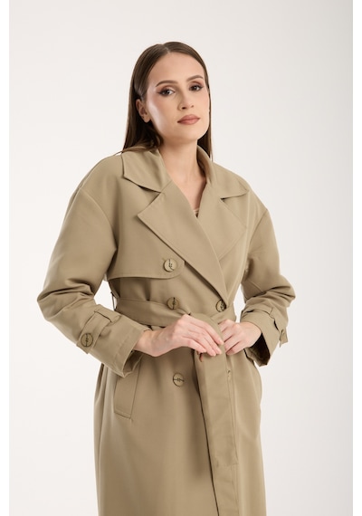 Açık Haki Oversize Rüzgarlık Detaylı Trençkot Açık Haki