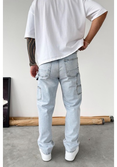 Buz Mavi Patch Detaylı Baggy Pantolon