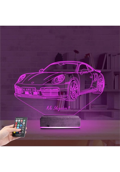 Luvivia Spor Araba Phorsche Kişiye Özel 3d Lamba - Masa Gece Lambası Şeffaf