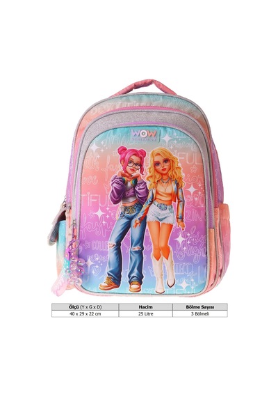 Wow Generation Kız Çocuk Star Desenli Pembe - Mor İlkokul Ve Günlük Sırt Çantası Üç Bölmeli - W6033 Çok Renkli