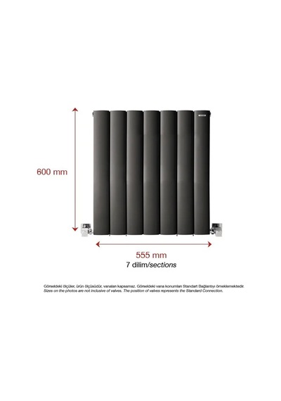 600mm x 555mm Lilac Yüksek Isı Kapasiteli Dekoratif Yatay Alüminyum Antrasit Radyatör