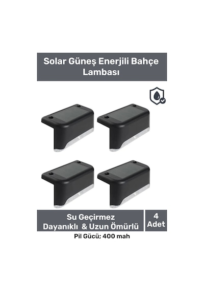 Premium Su Geçirmez Solar Güneş Enerjili Şarj Edilen Köşebent Merdiven Veranda Bahçe 4'lü Led Set