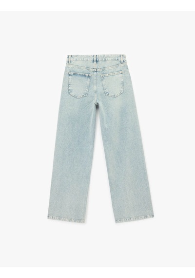 Koton Taşlı Wide Leg Açık İndigo Kadın Jean Pantolon 7wal40047md