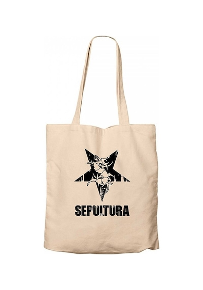 Sepultura Yazı Logo Krem Kanvas Bez Çanta Krem