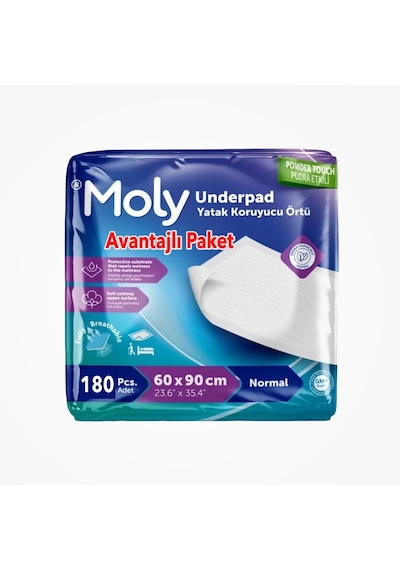 Moly Yatak Koruyucu 60cm X 90cm 30'lu Paket X 6 180 Adet