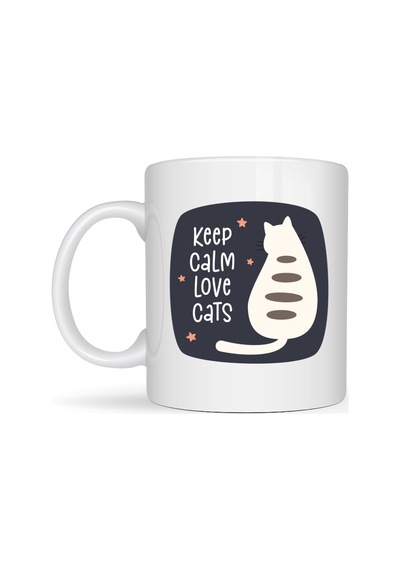Northcity Keep Calm Love Cats Kedi Temalı Porselen Kupa Model 56 Sevimli Tasarım , Kahve & Çay Kupası Diğer