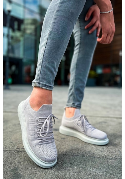 Roof Atelier Erkek Gri Triko Bağcıklı Spor Ayakkabı 307 - Rt Tricot Grı