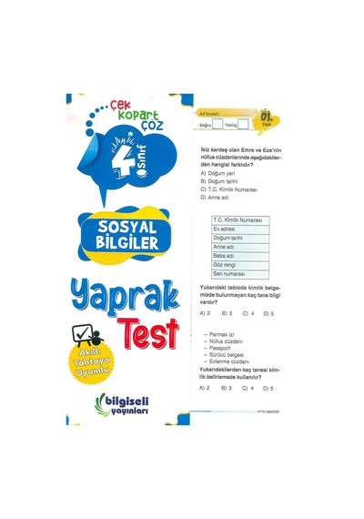 4. Sınıf Sosyal Bilgiler Yaprak Test