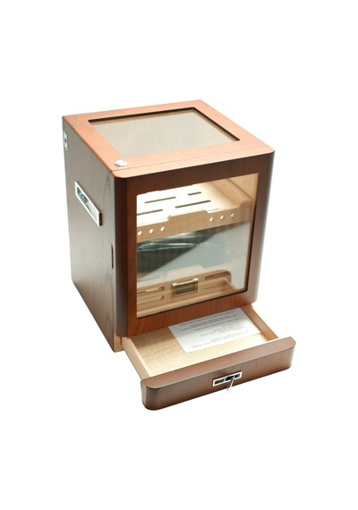 Premiumquality Sucre Aksesuar Çekmeceli İçi Ledli Kahverengi Sedir Humidor Puro Kutusu - Tr9648