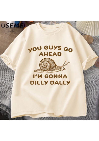 Flood Of Style Devam Edeceğim Dilly Dally Tshirt Adam Retro Komik Salyangoz Listic İstik T-shirt Kadın Erkek Haki