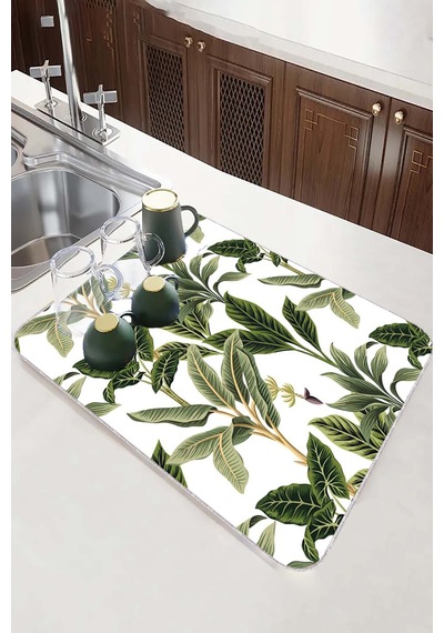 Yeşil Çiçekli Microfiber Bulaşık Kurutma Kurulama Matı Mm017