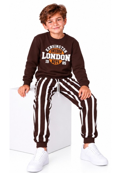 İrem Erkek Çocuk London Yazılı Eşofman Altı Çizgi Modelli Kahverengi Renk Eşofman Takımı İrem Erkek Çocuk London Yazılı Eşofman Altı Çizgi Modelli Kahverengi Renk Eşofman Takımı
