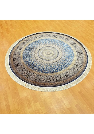 Safir 200 X 200 Yuvarlak İpek Halı Mavi
