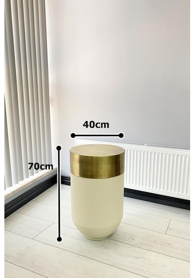 Dekoratif Eskitme Darbuka Beyaz Sehpa 70cm