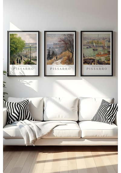 Huhuli Ahşap Siyah Çerçeveli Camille Pissarro Tablo Seti Huhu552