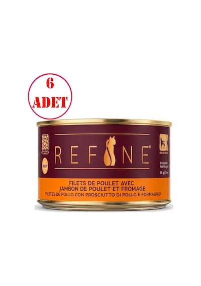 Refine Kısırlaştırılmış Kedi Konservesi Tavuk Jambonlu Ve Peynirli 85 Gr 6 Ad