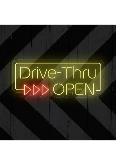 Drive-thru Open Yazılı Neon Tabela Sarı