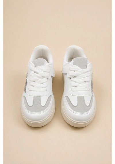 Ht Hotin Zoom Çocuk Yıldız Detaylı Günlük Sneaker Rahat Tabanlı Bağcıklı Spor Ayakkabı - Beyaz