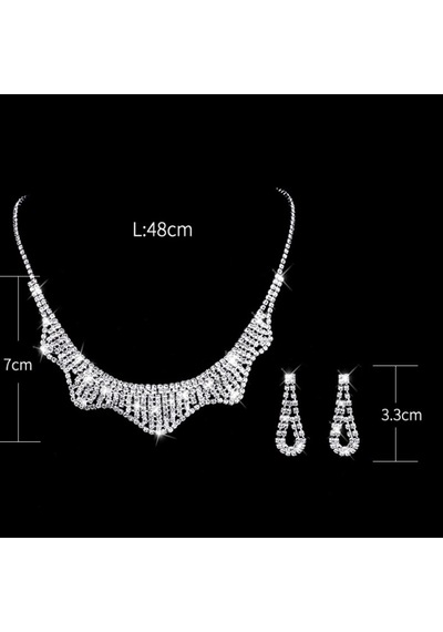 Ehediye Chavin Düğün Nişan Kına Damla Taşlı Kadın Kolye Küpe Set Eg90 Beyaz