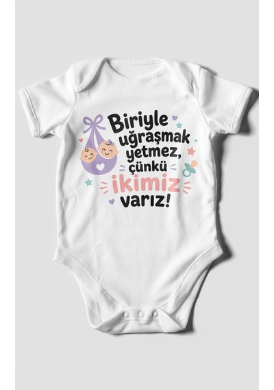 Morivokids Biriyle Uğraşmak Yetmez, Yazılı Kısa Kollu Bebek Body %100 Pamuk Beyaz