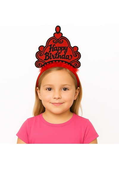 Kırmızı Happy Birthday Prenses Tacı Doğum Günü Taç Aksesuarı 5691 "