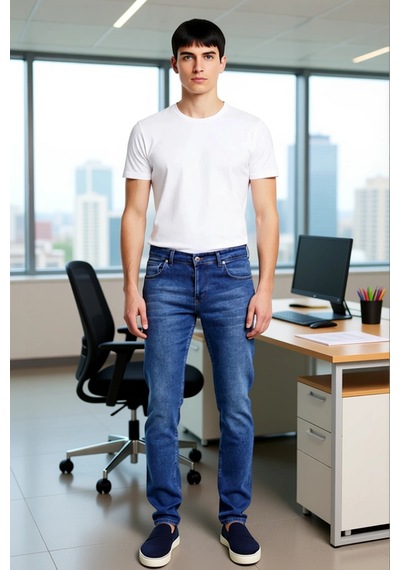 Ersefa Erkek Açık Comfort Denim Dar Paça Pantolon Fonksiyonel Dayanıklı Mavi