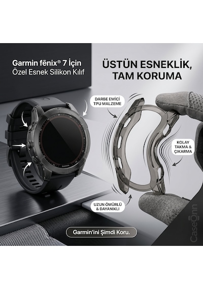 Caseonn Garmin Fenix 7 Solar Kılıf Darbeye Dayanıklı Kasa Koruyucu Esnek Silikon Füme