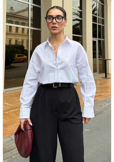 Madmext Beyaz Basic Kadın Gömlek Mg2355 Beyaz