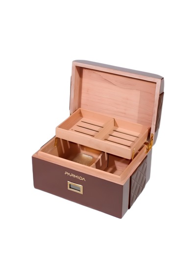 Parmida Kahverengi Deri Şeritli Çekmeceli Sedir Humidor Puro Kutusu