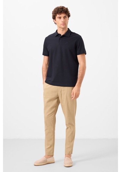 Tommy Life Lacivert Basic Logolu Standart Kalıp Triko Polo Yaka Erkek T-shirt - 87748 Lacivert