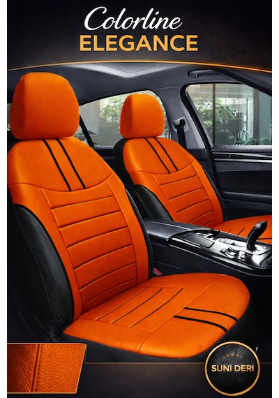 Volkswagen Bora 1998-2005 Uyumlu Colorline Elegance Deri Turuncu Siyah Koltuk Kılıfı