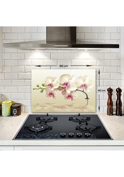 Decorıta Krem Orkide Desen / Ocak Arkası Koruyucu 40cm X 60cm